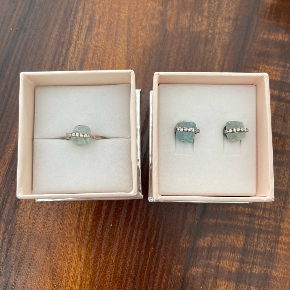 Moon Magic Aquamarine Ring and Earrings
